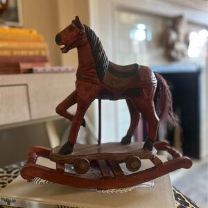 Folk Art Antique Wooden Rocking Horse with Original Paint and Real Horse Hair